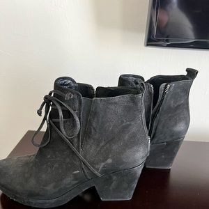 Black suede zip up ankle boots